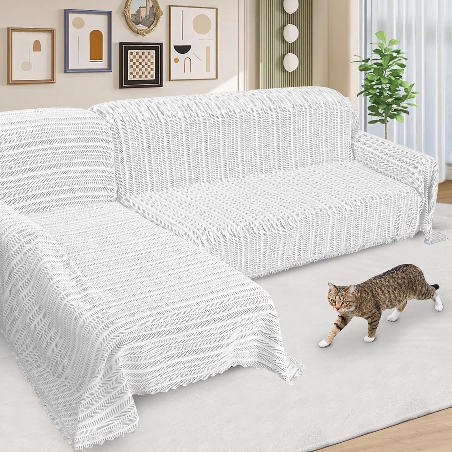 ALIECOM Sectional Couch Covers L Shape Sectional Sofa Cover for Dogs 2 Piece Thick Chenille L Shaped Couch Cover Blanket Chaise Sofa Slipcovers Pet Furniture Protector Washable (XX-Large, Air Grey)
