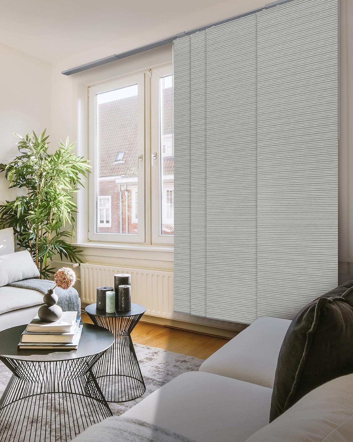 GoDear Design 99.99% Blackout Adjustable Sliding Vertical Blinds for Windows, Privacy Shades for Patio Doors, Extendable Track from 45.8" to 86" W, Trimmable Panel Curtains Up to 96" H, Inky