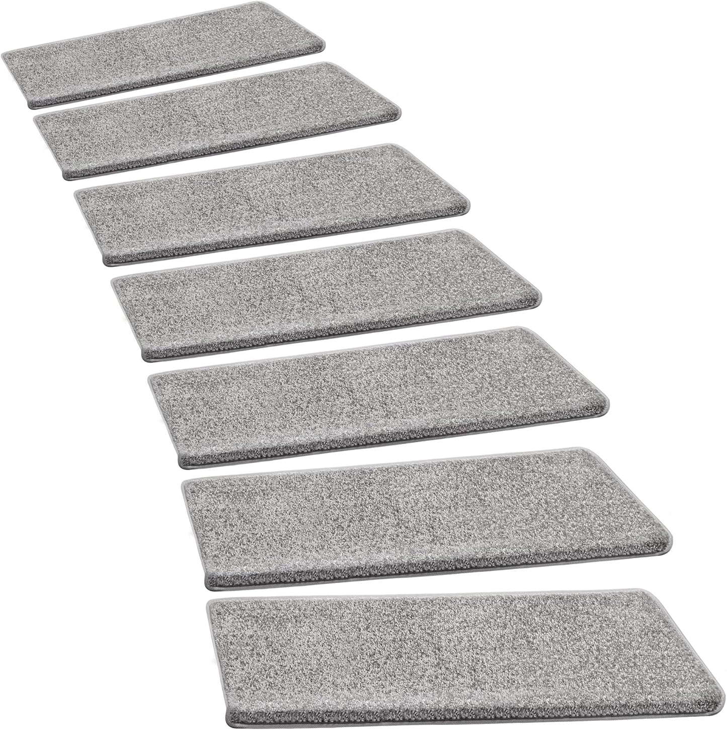PURE ERA Bullnose Carpet Stair Treads Tape Free Non-Slip Indoor Stair Protectors Pet Friendly Stair Treads for Wooden Steps 9.5" x 30"(14 Pieces, Cream Gray Diamond Trellis)