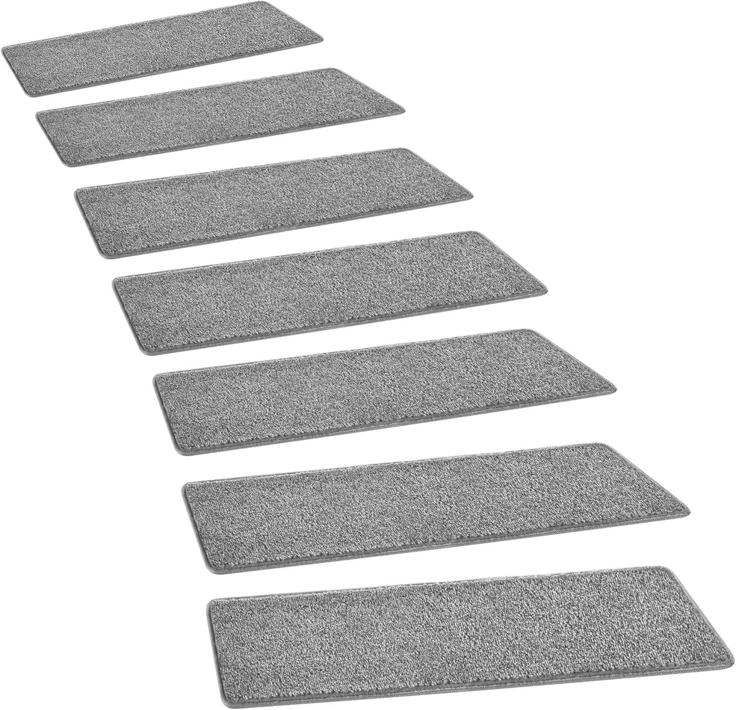 PURE ERA Bullnose Carpet Stair Treads Tape Free Non-Slip Indoor Stair Protectors Pet Friendly Stair Treads for Wooden Steps 9.5" x 30"(14 Pieces, Cream Gray Diamond Trellis)