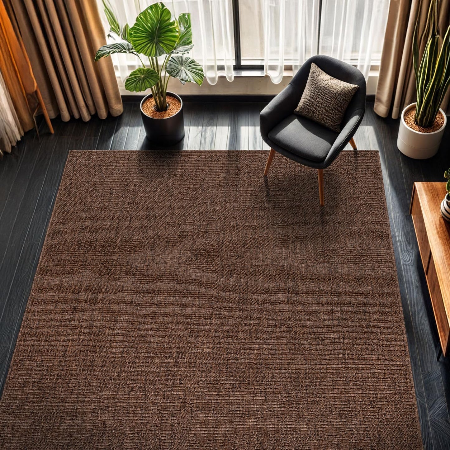 CAMILSON Easy Jute Rug 10x14, Indoor Outdoor Natural Color Fiber Area Rugs for Living Room Patio and Kitchen Rug Herringbone Woven Design Easy-Cleaning Washable Outside Carpet Alfombras 10 x 14