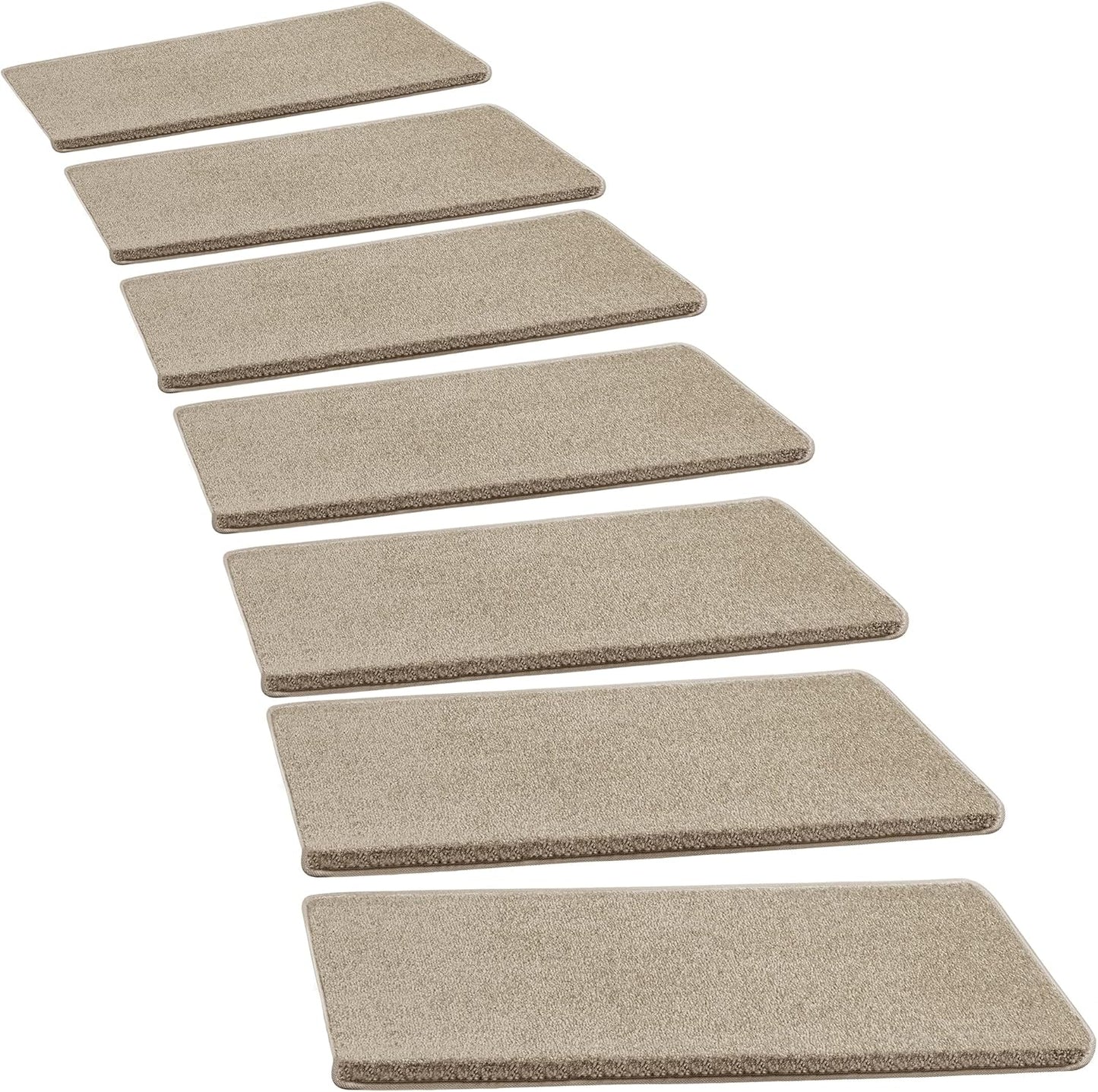 PURE ERA Bullnose Carpet Stair Treads Tape Free Non-Slip Indoor Stair Protectors Pet Friendly Stair Treads for Wooden Steps 9.5" x 30"(14 Pieces, Cream Gray Diamond Trellis)