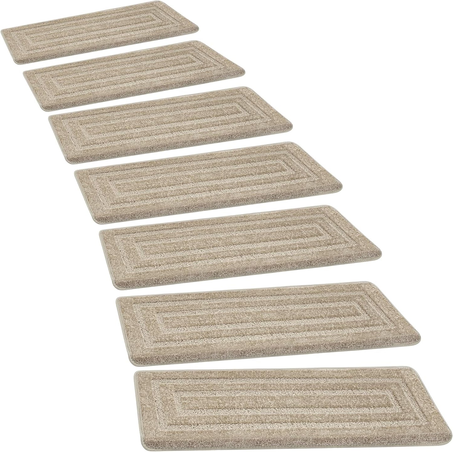 PURE ERA Bullnose Carpet Stair Treads Tape Free Non-Slip Indoor Stair Protectors Pet Friendly Stair Treads for Wooden Steps 9.5" x 30"(14 Pieces, Cream Gray Diamond Trellis)