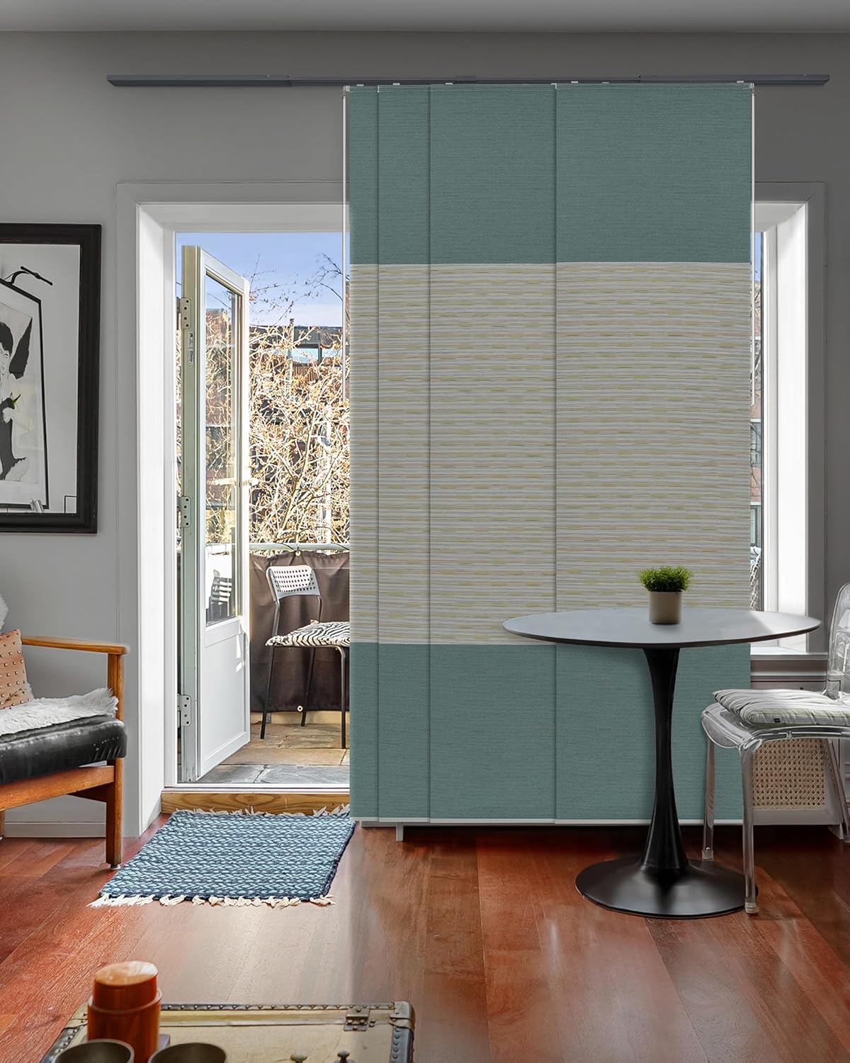 GoDear Design 99.99% Blackout Adjustable Sliding Vertical Blinds for Windows, Privacy Shades for Patio Doors, Extendable Track from 45.8" to 86" W, Trimmable Panel Curtains Up to 96" H, Inky