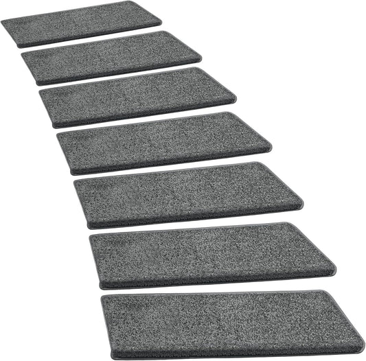 PURE ERA Bullnose Carpet Stair Treads Set Tape Free Non-Slip Indoor Stair Protectors Pet Friendly Rugs Covers Soft Skid Resistant Washable Reusable 9.5" x 30"(14 Pieces,Dark Gray)