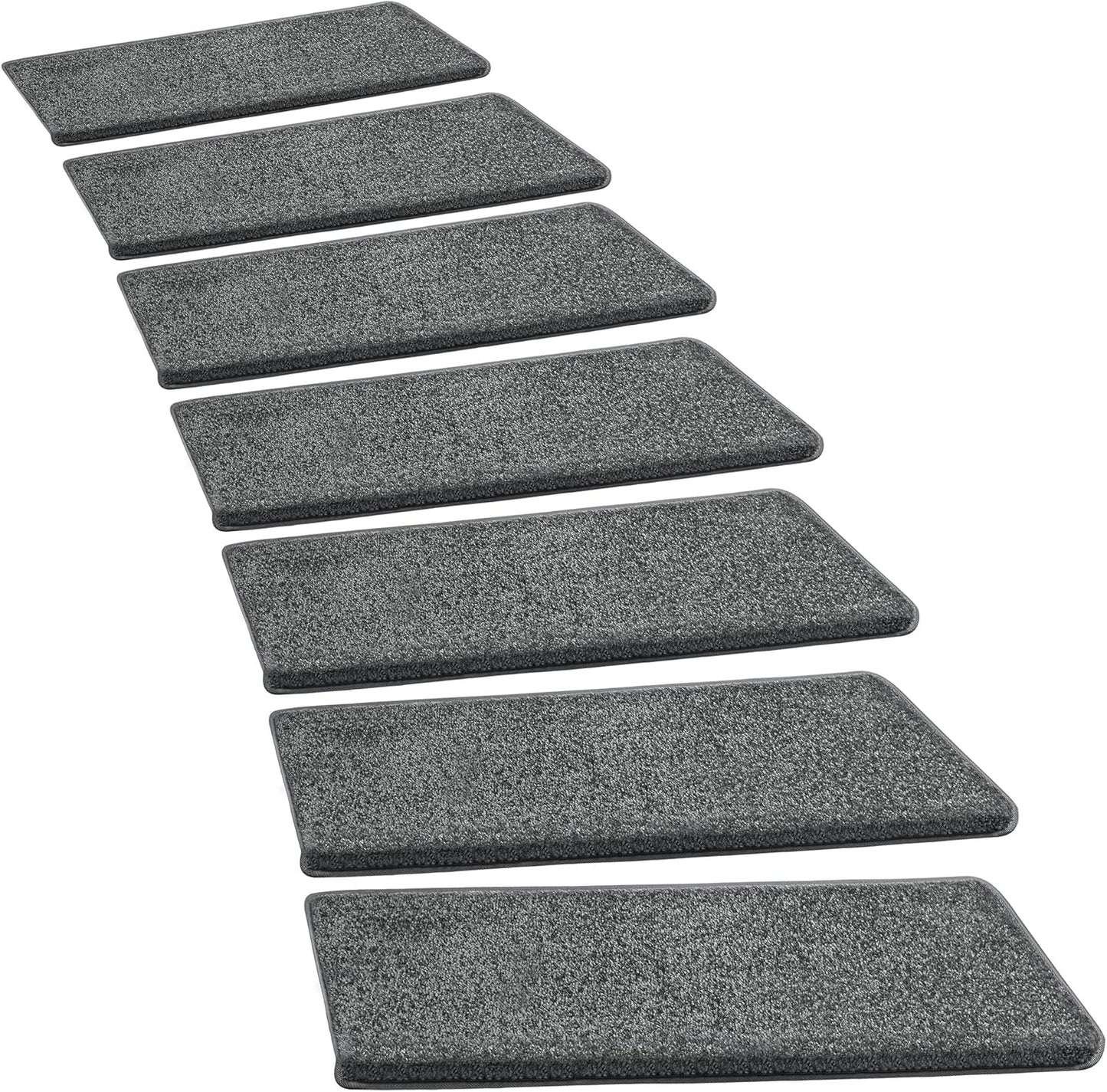 PURE ERA Bullnose Carpet Stair Treads Tape Free Non-Slip Indoor Stair Protectors Pet Friendly Stair Treads for Wooden Steps 9.5" x 30"(14 Pieces, Cream Gray Diamond Trellis)