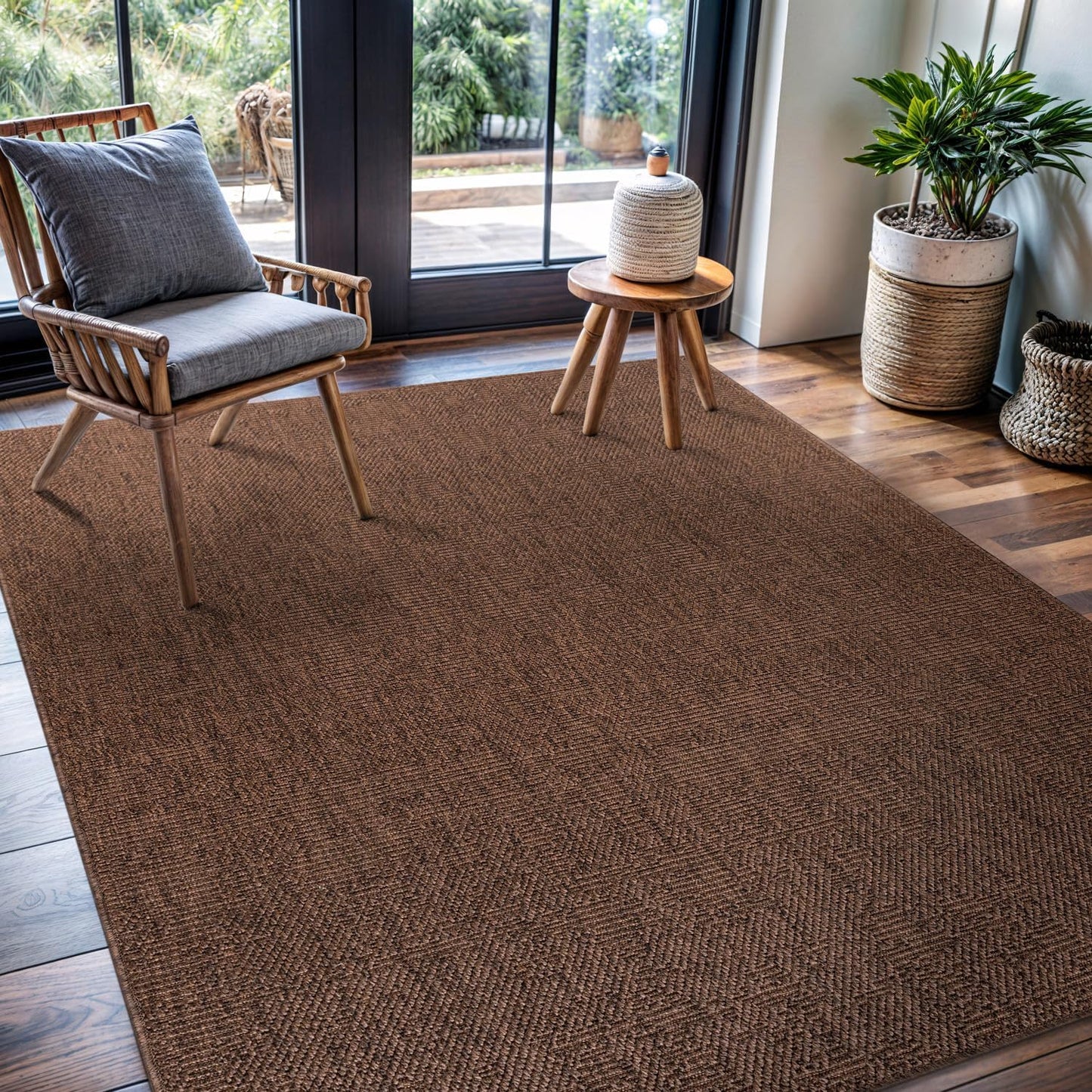 CAMILSON Easy Jute Rug 10x14, Indoor Outdoor Natural Color Fiber Area Rugs for Living Room Patio and Kitchen Rug Herringbone Woven Design Easy-Cleaning Washable Outside Carpet Alfombras 10 x 14