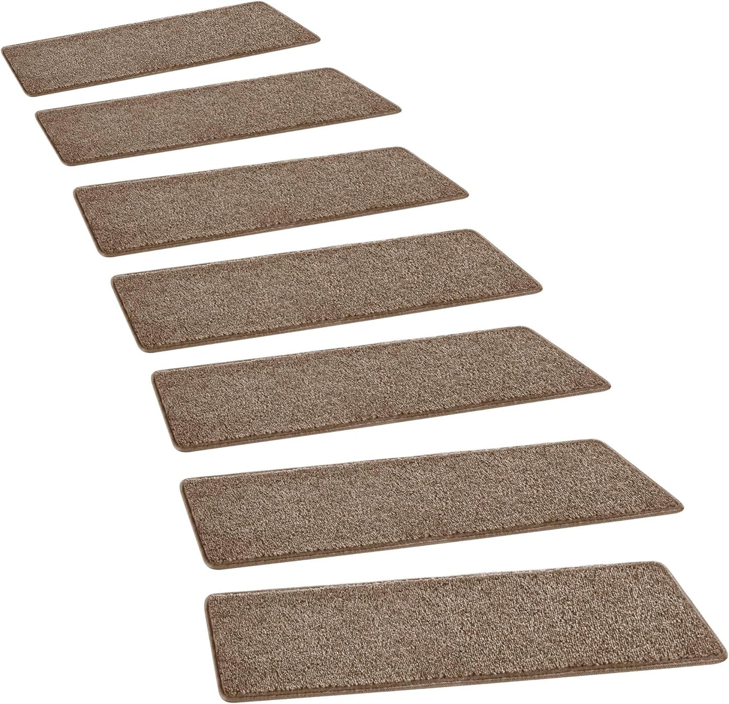 PURE ERA Bullnose Carpet Stair Treads Tape Free Non-Slip Indoor Stair Protectors Pet Friendly Stair Treads for Wooden Steps 9.5" x 30"(14 Pieces, Cream Gray Diamond Trellis)