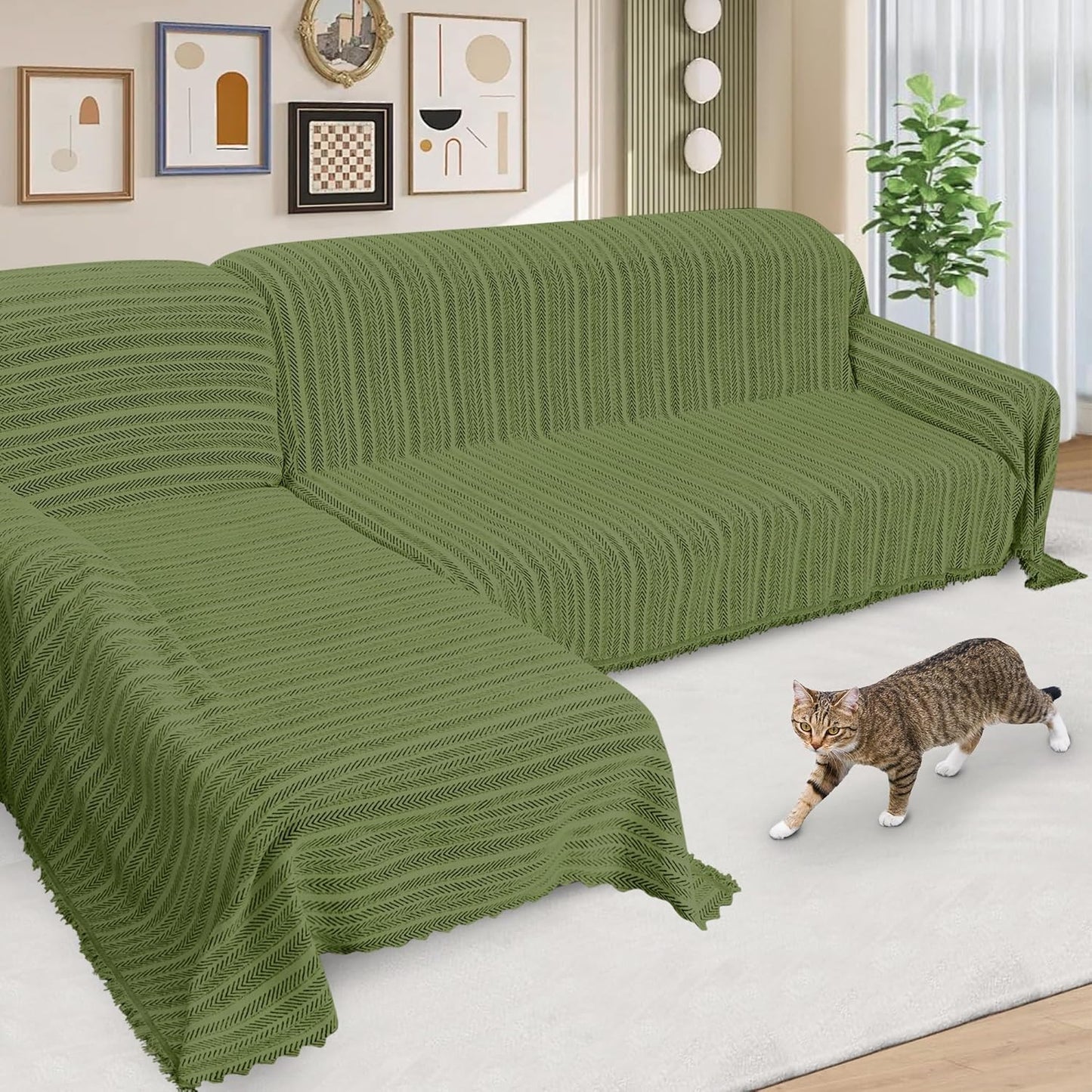 ALIECOM Sectional Couch Covers L Shape Sectional Sofa Cover for Dogs 2 Piece Thick Chenille L Shaped Couch Cover Blanket Chaise Sofa Slipcovers Pet Furniture Protector Washable (XX-Large, Air Grey)