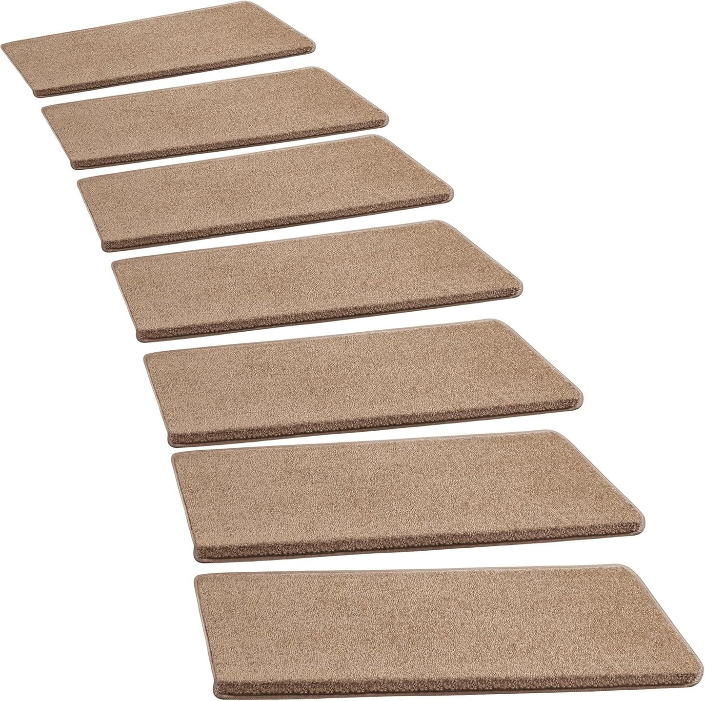PURE ERA Bullnose Carpet Stair Treads Tape Free Non-Slip Indoor Stair Protectors Pet Friendly Stair Treads for Wooden Steps 9.5" x 30"(14 Pieces, Cream Gray Diamond Trellis)