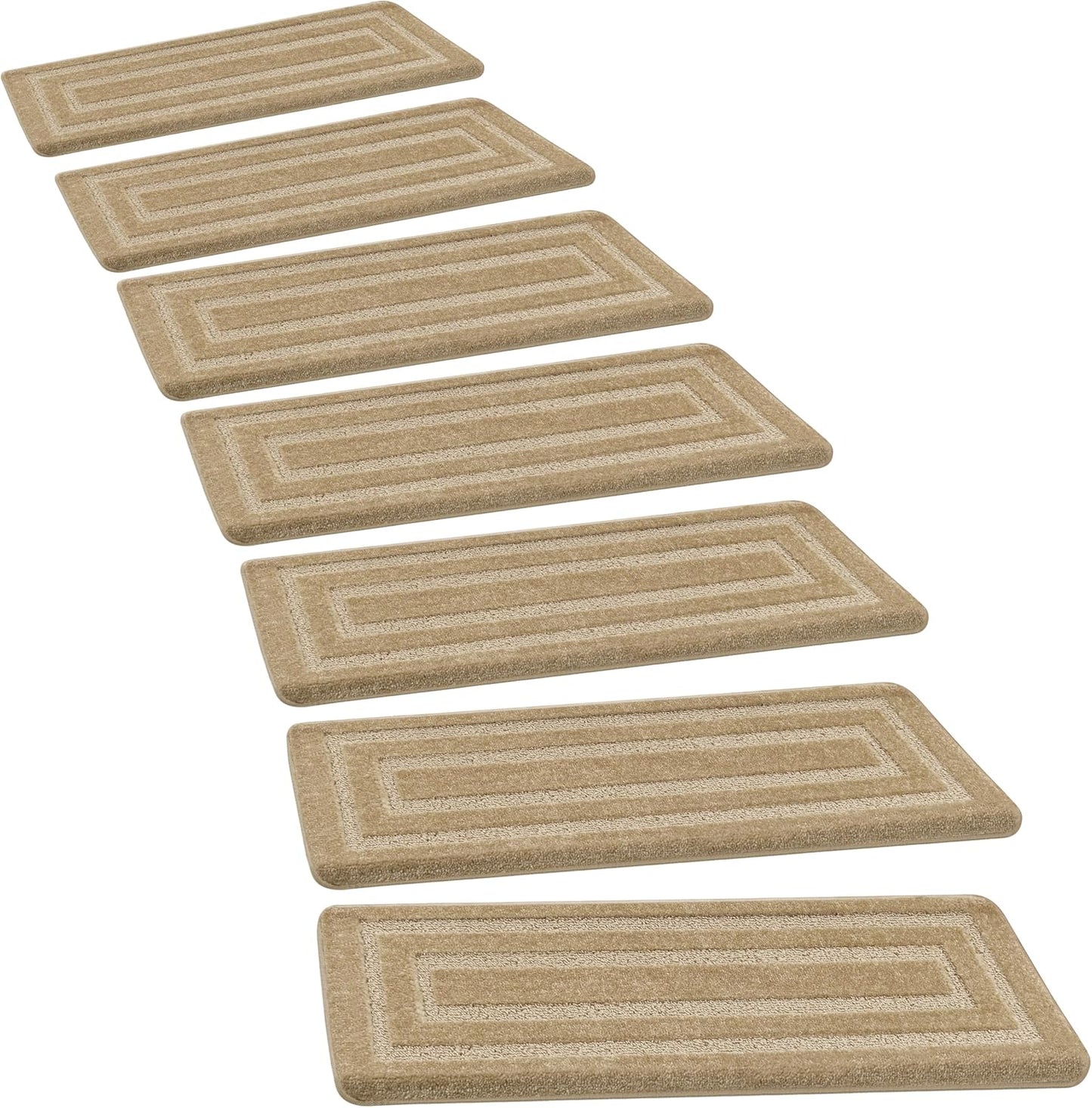 PURE ERA Bullnose Carpet Stair Treads Tape Free Non-Slip Indoor Stair Protectors Pet Friendly Stair Treads for Wooden Steps 9.5" x 30"(14 Pieces, Cream Gray Diamond Trellis)
