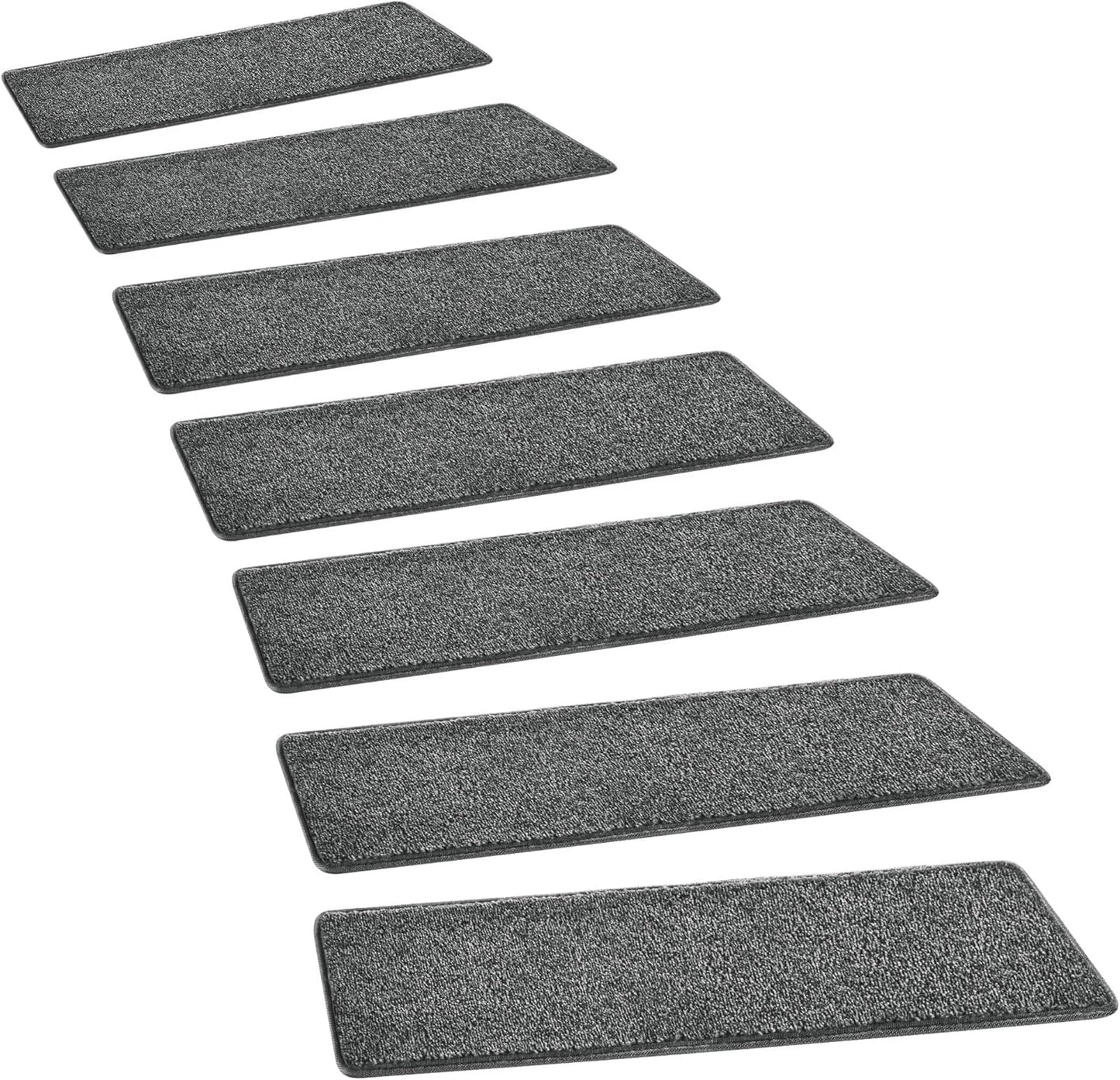 PURE ERA Bullnose Carpet Stair Treads Tape Free Non-Slip Indoor Stair Protectors Pet Friendly Stair Treads for Wooden Steps 9.5" x 30"(14 Pieces, Cream Gray Diamond Trellis)