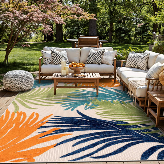 Rugshop Multi Lucca Contemporary Floral Indoor/Outdoor Area Rug Durable Polypropylene, Weather Resistant, Easy Maintenance, Perfect for Patio, Backyard, Deck and Outdoor Lounge 6'6" x 9'