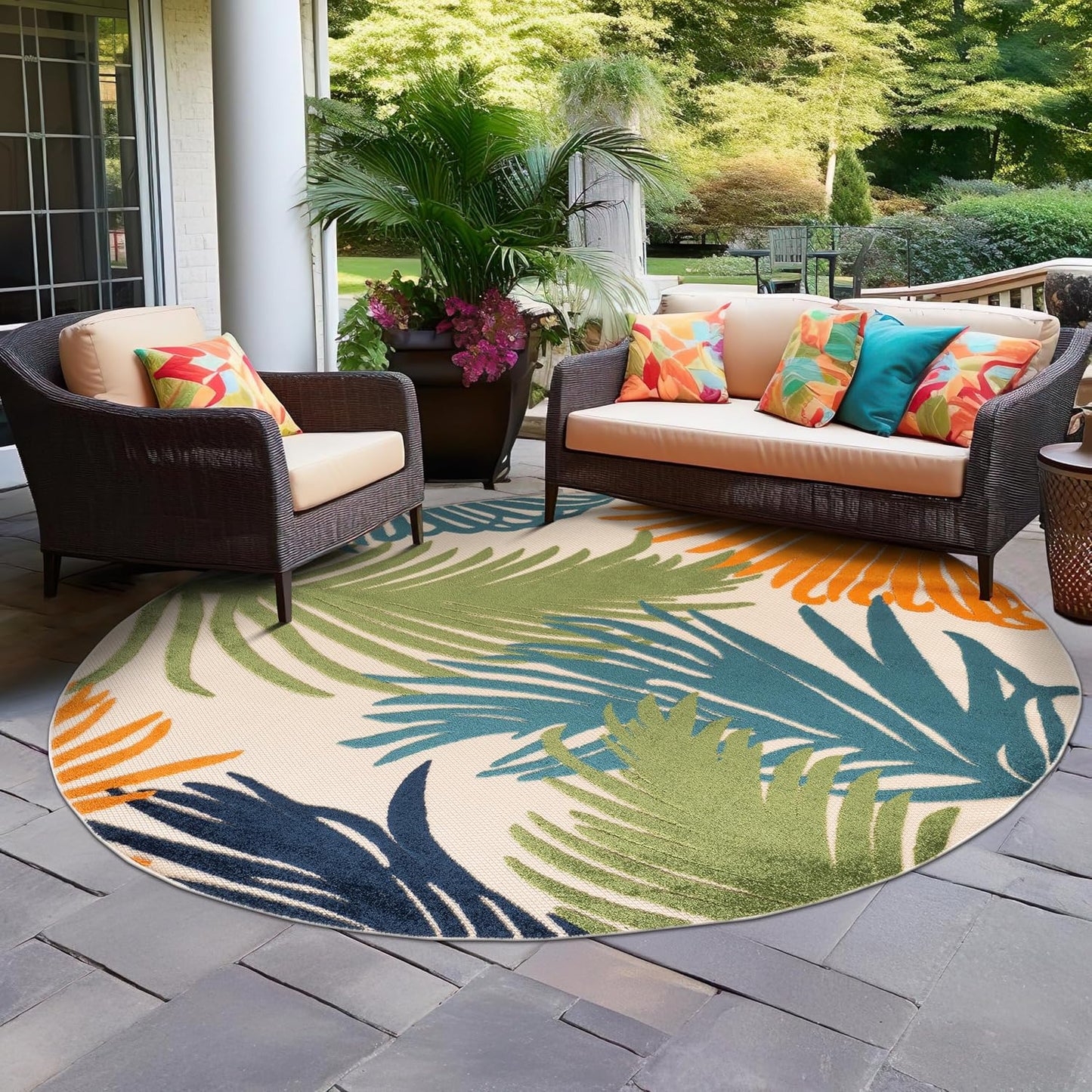 Rugshop Multi Lucca Contemporary Floral Indoor/Outdoor Area Rug Durable Polypropylene, Weather Resistant, Easy Maintenance, Perfect for Patio, Backyard, Deck and Outdoor Lounge 6'6" x 9'