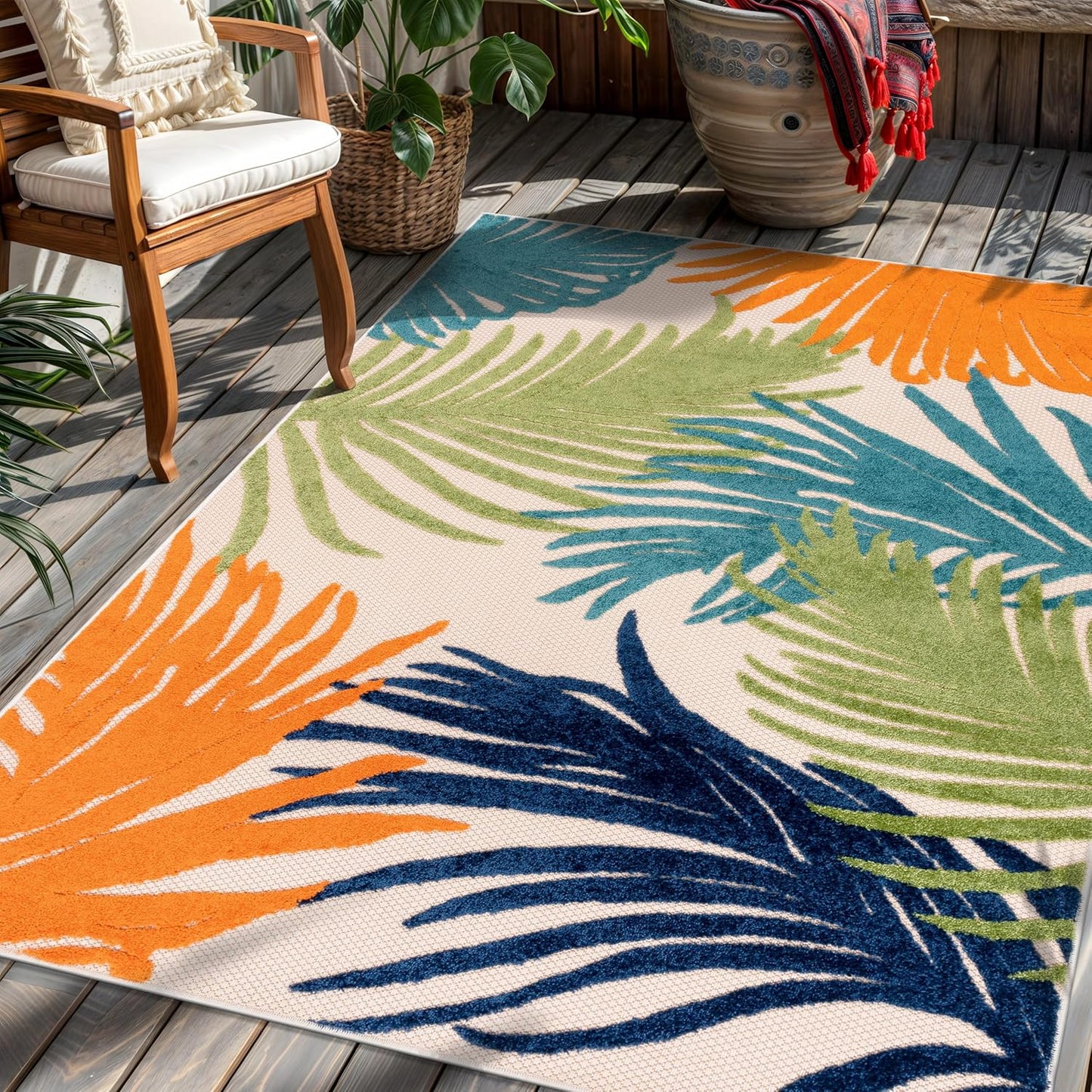 Rugshop Multi Lucca Contemporary Floral Indoor/Outdoor Area Rug Durable Polypropylene, Weather Resistant, Easy Maintenance, Perfect for Patio, Backyard, Deck and Outdoor Lounge 6'6" x 9'