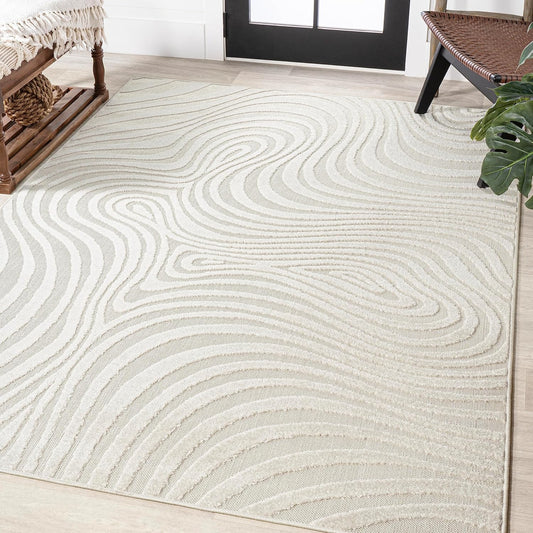 JONATHAN Y Maribo High-Low Abstract Striped Indoor/Outdoor Area Rug, Contemporary, Modern, Vintage, Bohemian for Bedroom,Kitchen,Living Room,Non Shedding,Easy-Washing, Cream, 8x10 (SCN103A-8)