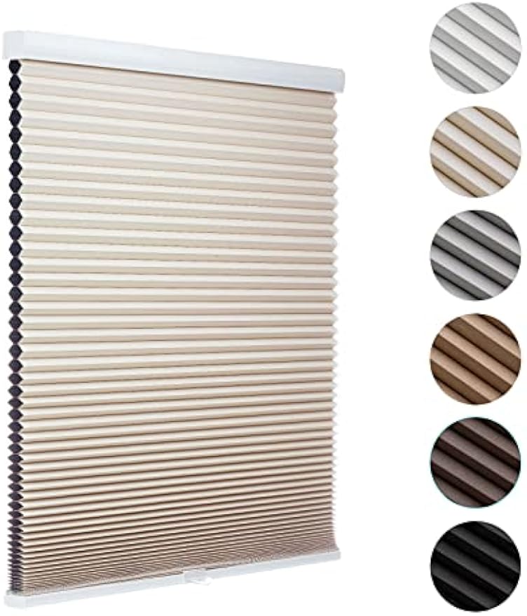 MYshade Blackout Cordless Cellular Shades Honeycomb Shade for Indoor Windows Room Darkening Blinds for Home Office Pull Down Window Shades Easy to Install 72 inch Wide, H72 Beige Pleated Shade