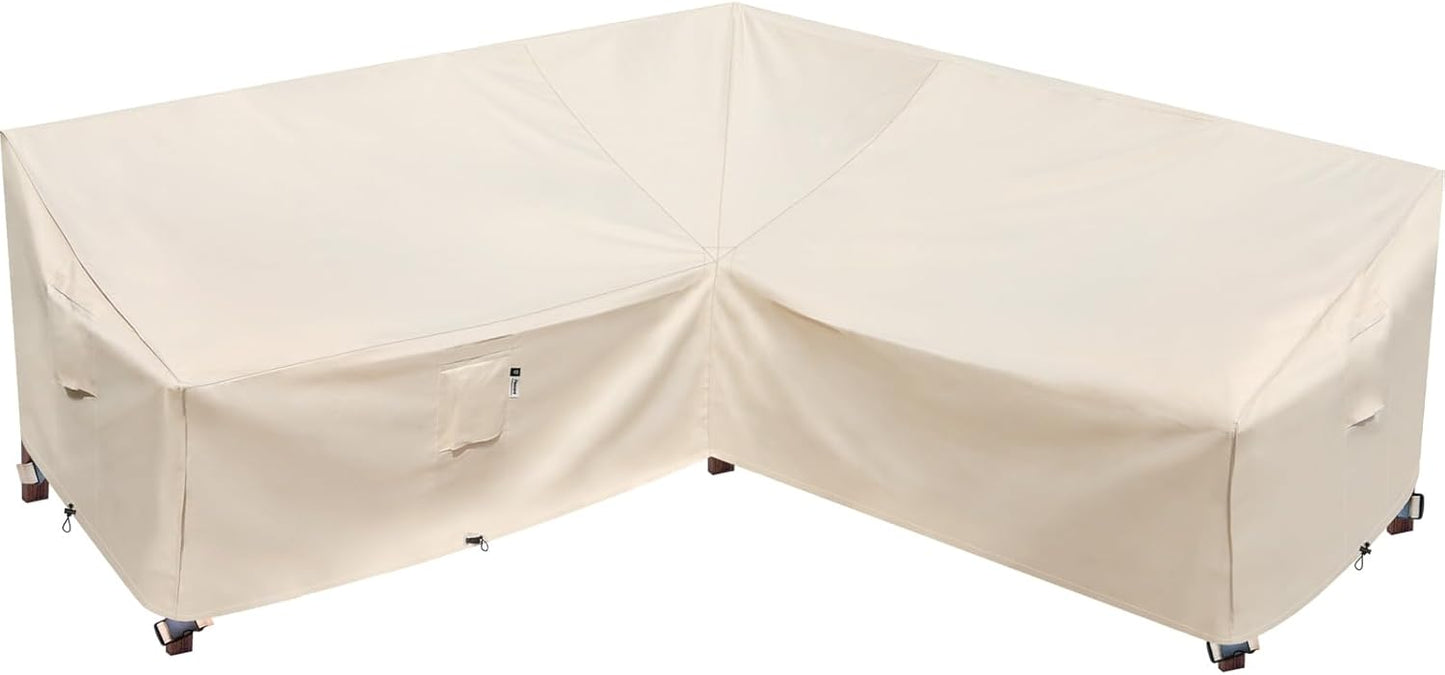 Heavy Duty Outdoor Sectional Sofa Cover, 120"X90" L-Shaped Waterproof 600D Patio Furniture Covers, Lawn Patio Couch Protector(Desert Khaki, L-Shaped-Right Facing-120 x90)
