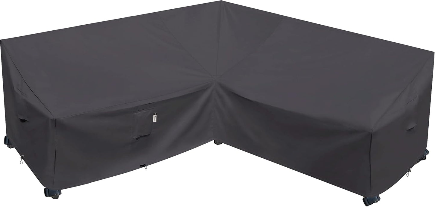 Heavy Duty Outdoor Sectional Sofa Cover, 120"X90" L-Shaped Waterproof 600D Patio Furniture Covers, Lawn Patio Couch Protector(Desert Khaki, L-Shaped-Right Facing-120 x90)