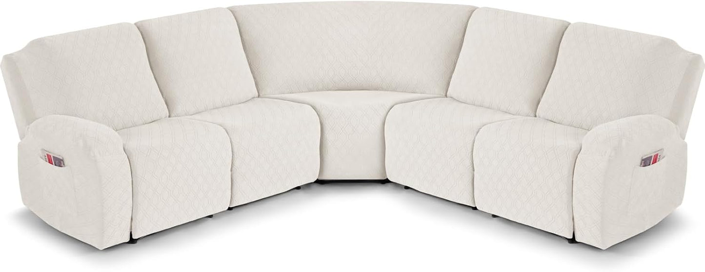 VANSOFY Extra Large Reclining Sectional Couch Covers, Washable 5-Piece Sofa Covers for L Shape Sectional Sofa Corner Seater, Thick, Soft Sofa Slipcovers (5 Seat Recliner Cover, Navy Blue)