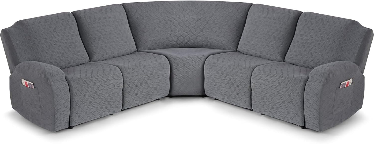 VANSOFY Extra Large Reclining Sectional Couch Covers, Washable 5-Piece Sofa Covers for L Shape Sectional Sofa Corner Seater, Thick, Soft Sofa Slipcovers (5 Seat Recliner Cover, Navy Blue)