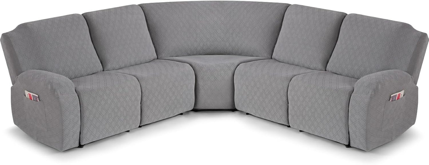 VANSOFY Extra Large Reclining Sectional Couch Covers, Washable 5-Piece Sofa Covers for L Shape Sectional Sofa Corner Seater, Thick, Soft Sofa Slipcovers (5 Seat Recliner Cover, Navy Blue)