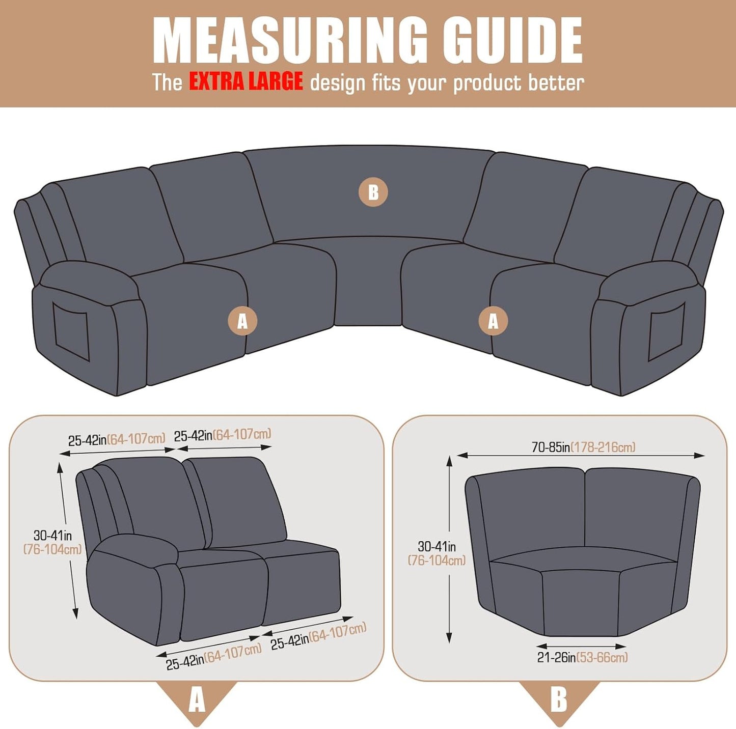 VANSOFY Extra Large Reclining Sectional Couch Covers, Washable 5-Piece Sofa Covers for L Shape Sectional Sofa Corner Seater, Thick, Soft Sofa Slipcovers (5 Seat Recliner Cover, Navy Blue)