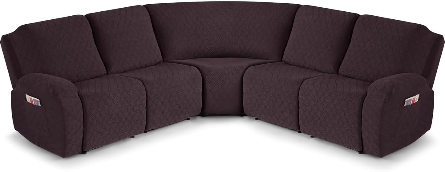 VANSOFY Extra Large Reclining Sectional Couch Covers, Washable 5-Piece Sofa Covers for L Shape Sectional Sofa Corner Seater, Thick, Soft Sofa Slipcovers (5 Seat Recliner Cover, Navy Blue)
