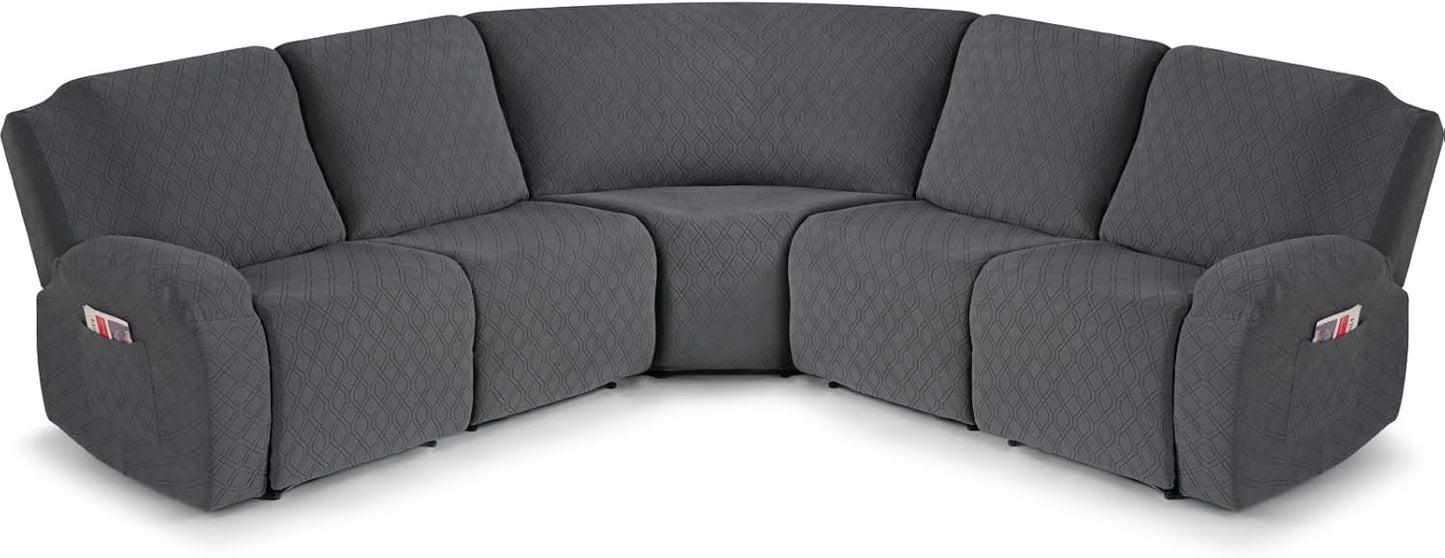 VANSOFY Extra Large Reclining Sectional Couch Covers, Washable 5-Piece Sofa Covers for L Shape Sectional Sofa Corner Seater, Thick, Soft Sofa Slipcovers (5 Seat Recliner Cover, Navy Blue)