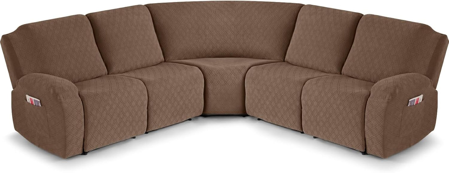 VANSOFY Extra Large Reclining Sectional Couch Covers, Washable 5-Piece Sofa Covers for L Shape Sectional Sofa Corner Seater, Thick, Soft Sofa Slipcovers (5 Seat Recliner Cover, Navy Blue)