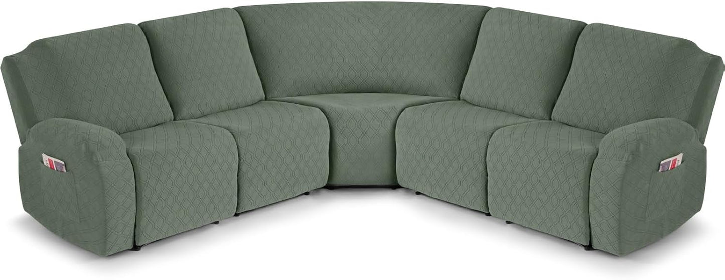 VANSOFY Extra Large Reclining Sectional Couch Covers, Washable 5-Piece Sofa Covers for L Shape Sectional Sofa Corner Seater, Thick, Soft Sofa Slipcovers (5 Seat Recliner Cover, Navy Blue)