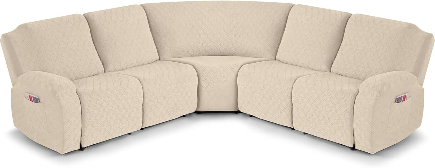 VANSOFY Extra Large Reclining Sectional Couch Covers, Washable 5-Piece Sofa Covers for L Shape Sectional Sofa Corner Seater, Thick, Soft Sofa Slipcovers (5 Seat Recliner Cover, Navy Blue)