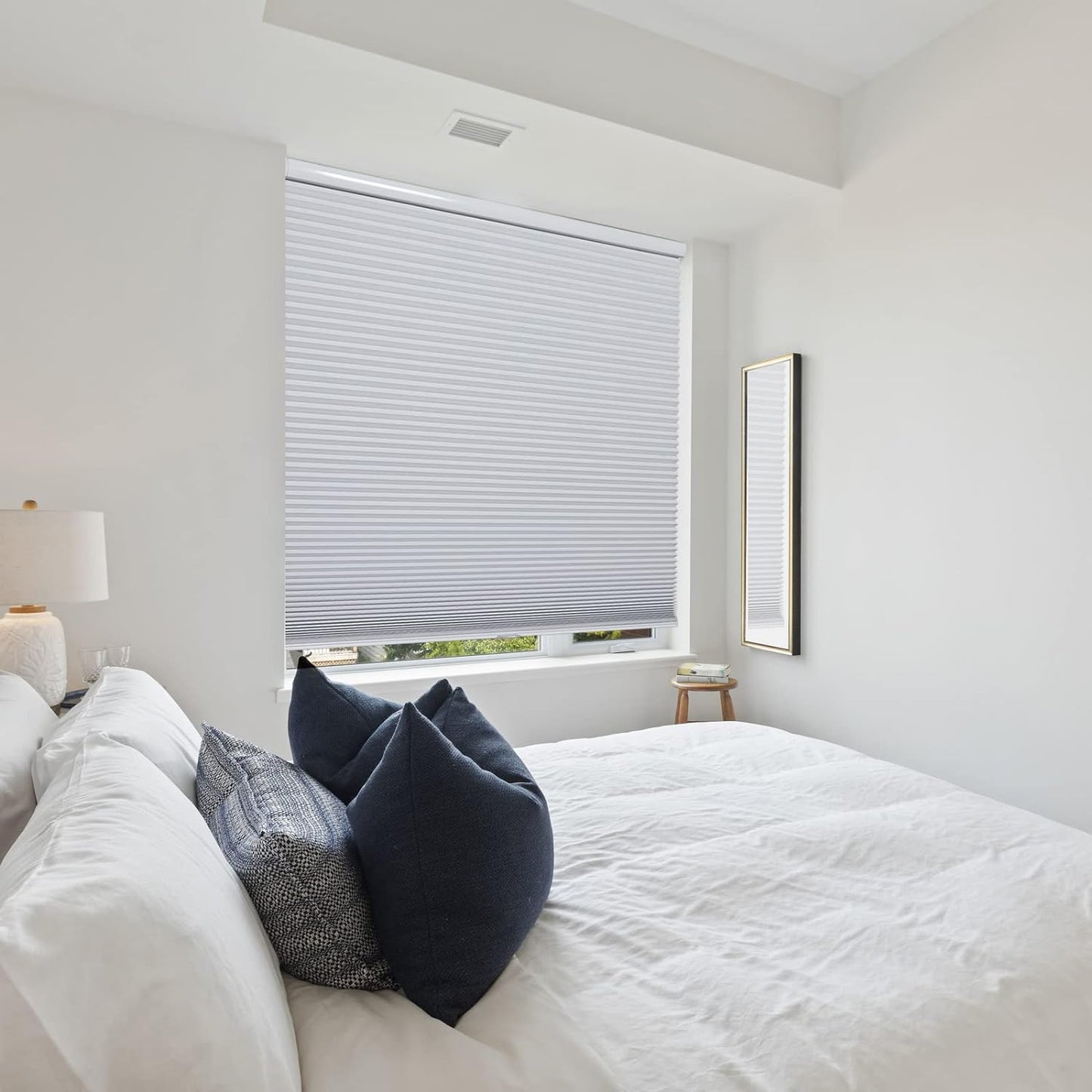 Persilux Blackout Cellular Shades Cordless Window Shades for Home Room Darkening Accordion Blinds for Door Home, Night White, 82" W x 60" H