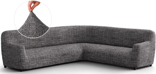 PAULATO BY GA.I.CO. Corner Sectional Couch Cover - Extra Large L-Shape Couch Slipcover - Washable Printed Sofa Covers - 1-Piece Form Fit Protector - Microfibra Print - Vittoria Grey (Corner Sofa)