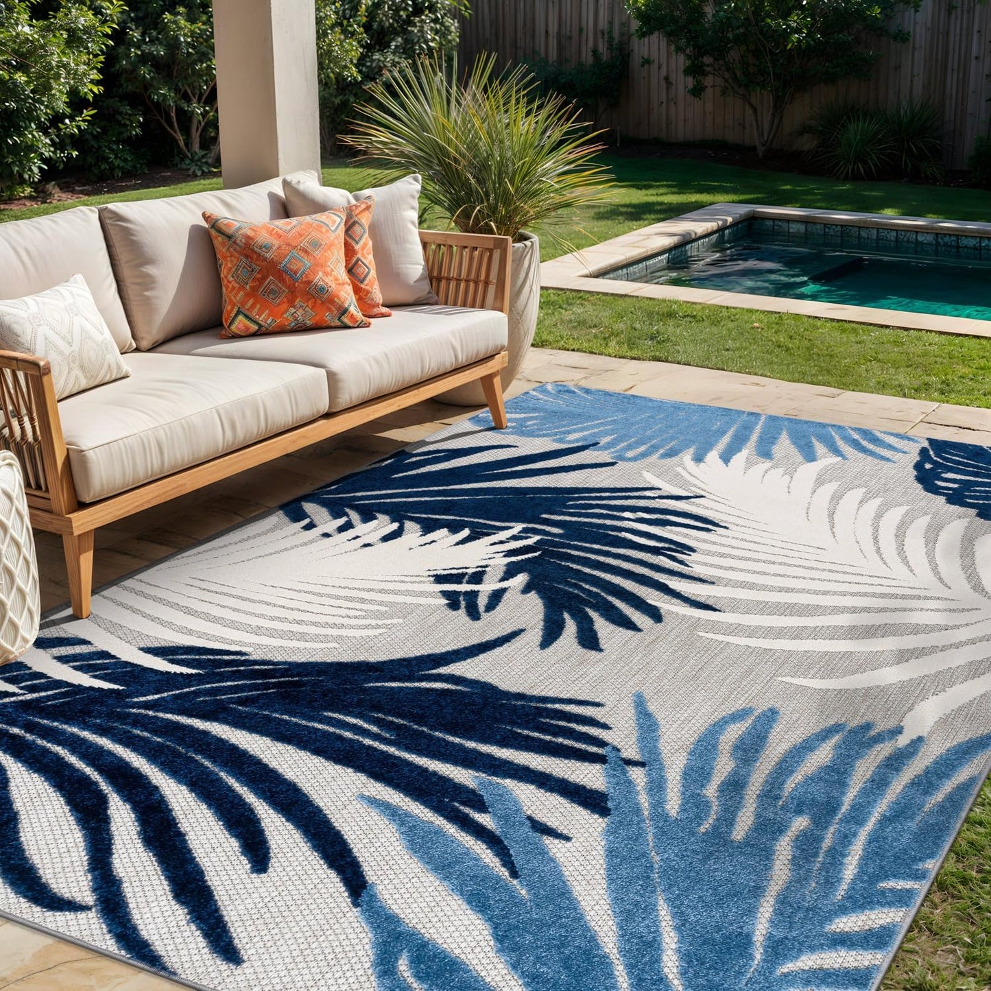 Rugshop Multi Lucca Contemporary Floral Indoor/Outdoor Area Rug Durable Polypropylene, Weather Resistant, Easy Maintenance, Perfect for Patio, Backyard, Deck and Outdoor Lounge 6'6" x 9'