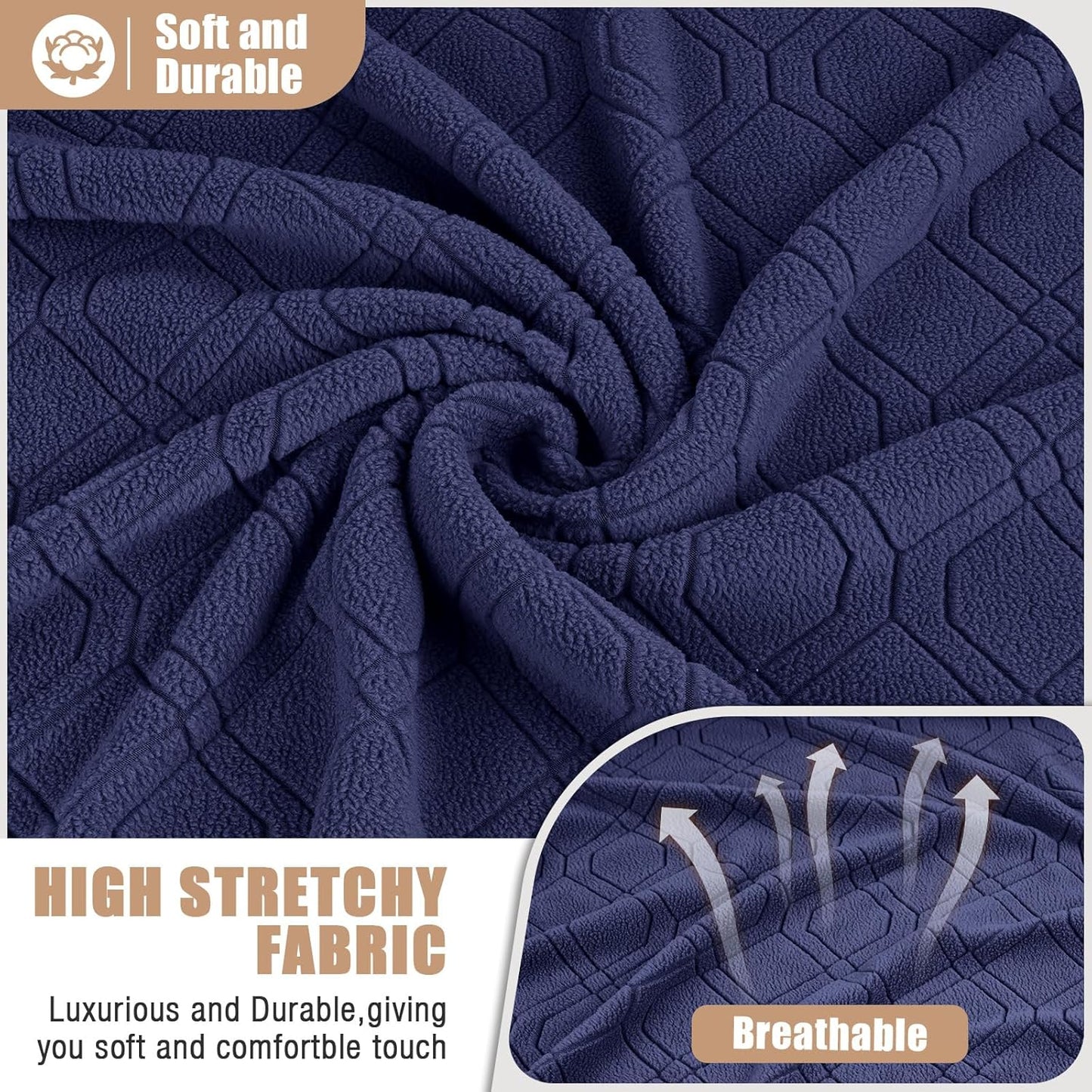 VANSOFY Extra Large Reclining Sectional Couch Covers, Washable 5-Piece Sofa Covers for L Shape Sectional Sofa Corner Seater, Thick, Soft Sofa Slipcovers (5 Seat Recliner Cover, Navy Blue)
