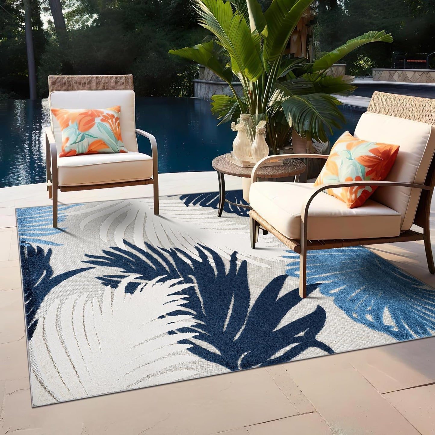 Rugshop Multi Lucca Contemporary Floral Indoor/Outdoor Area Rug Durable Polypropylene, Weather Resistant, Easy Maintenance, Perfect for Patio, Backyard, Deck and Outdoor Lounge 6'6" x 9'