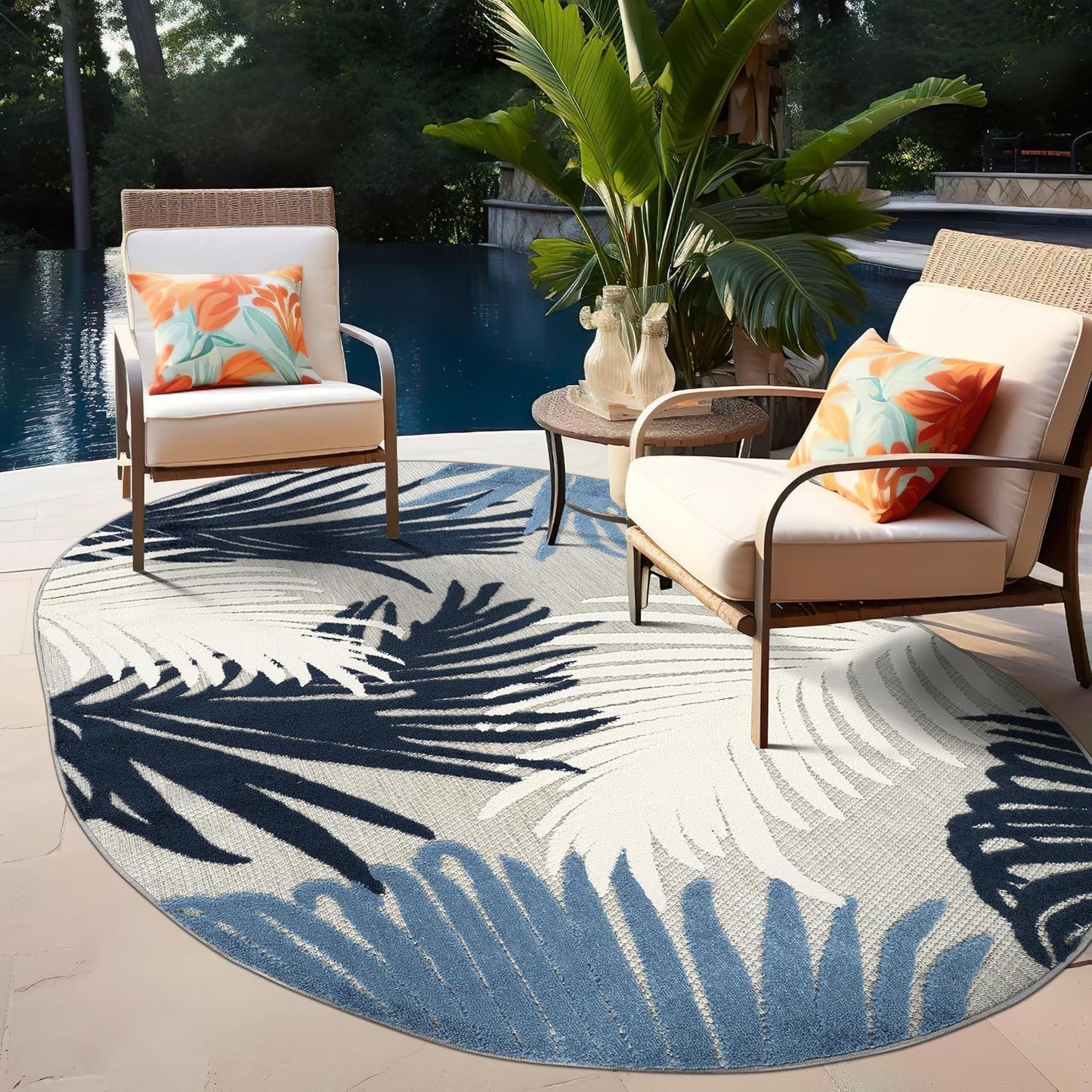 Rugshop Multi Lucca Contemporary Floral Indoor/Outdoor Area Rug Durable Polypropylene, Weather Resistant, Easy Maintenance, Perfect for Patio, Backyard, Deck and Outdoor Lounge 6'6" x 9'