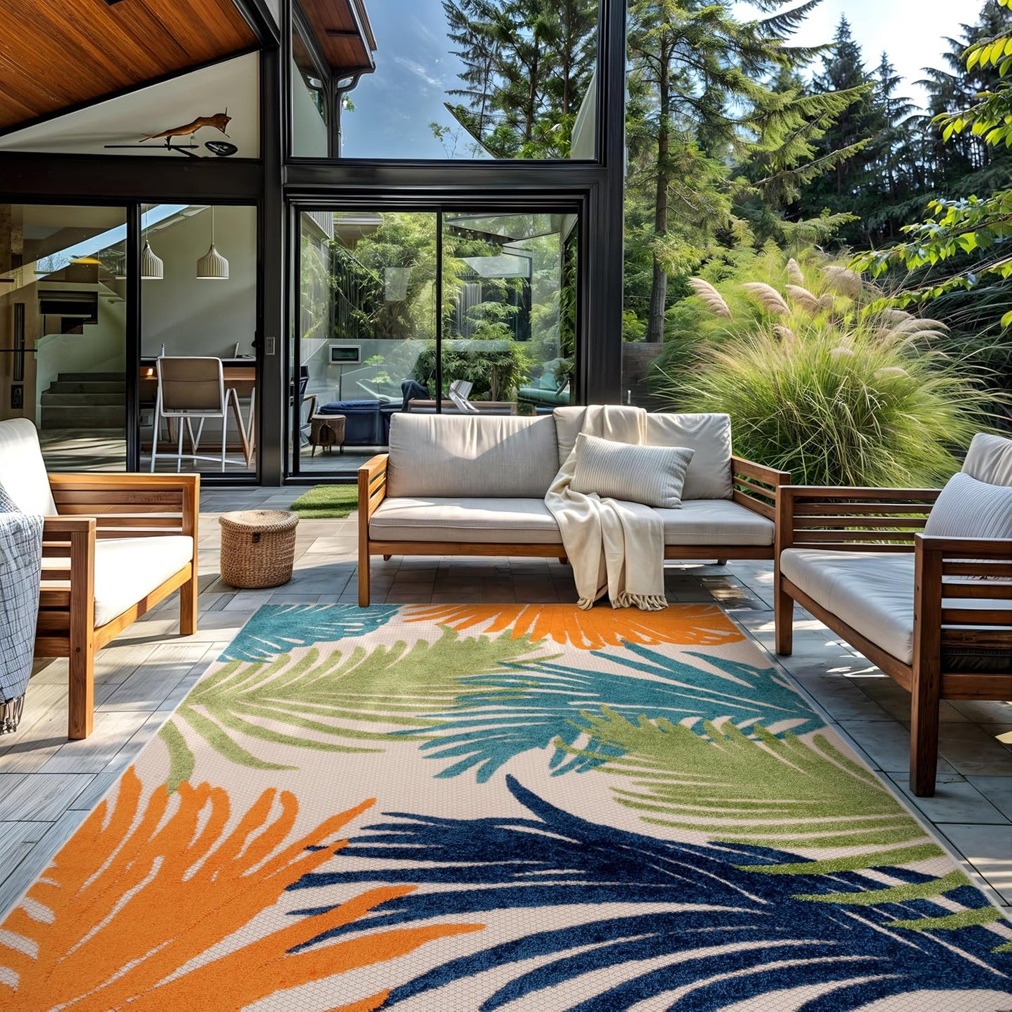 Rugshop Multi Lucca Contemporary Floral Indoor/Outdoor Area Rug Durable Polypropylene, Weather Resistant, Easy Maintenance, Perfect for Patio, Backyard, Deck and Outdoor Lounge 6'6" x 9'