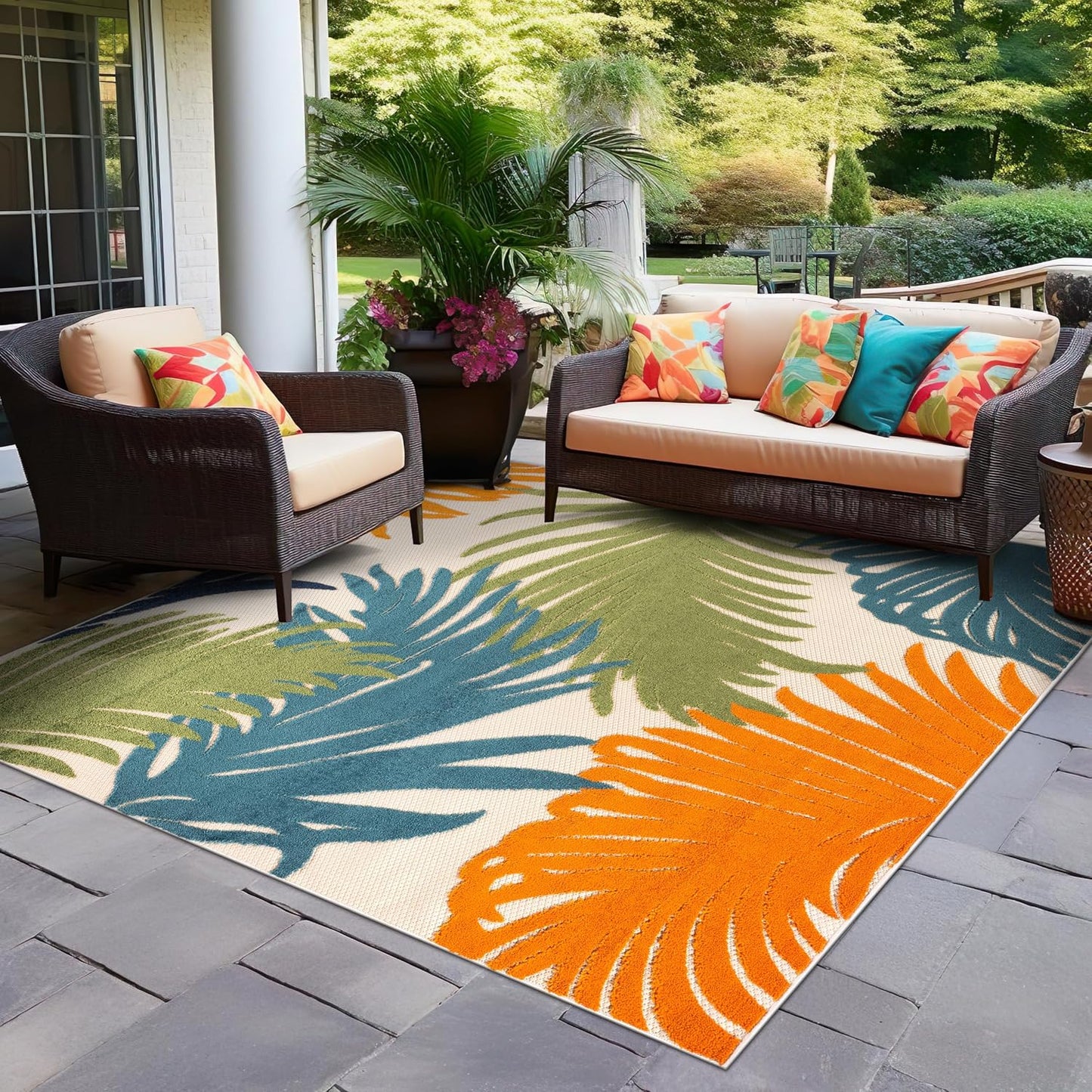 Rugshop Multi Lucca Contemporary Floral Indoor/Outdoor Area Rug Durable Polypropylene, Weather Resistant, Easy Maintenance, Perfect for Patio, Backyard, Deck and Outdoor Lounge 6'6" x 9'